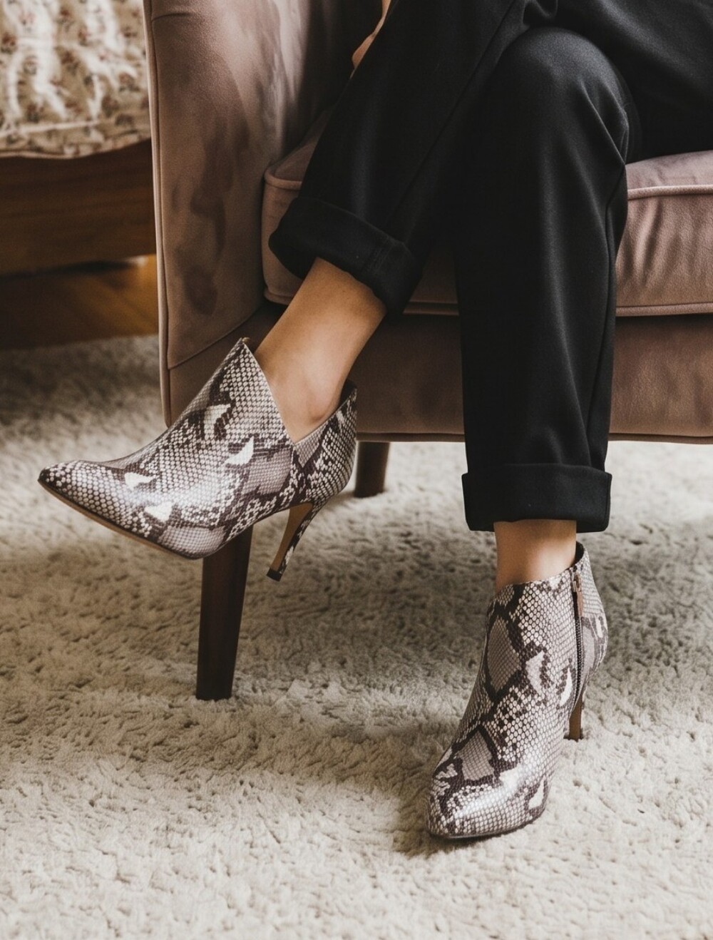 JESSICA SIMPSON Snake-Print Pointed Ankle Boots